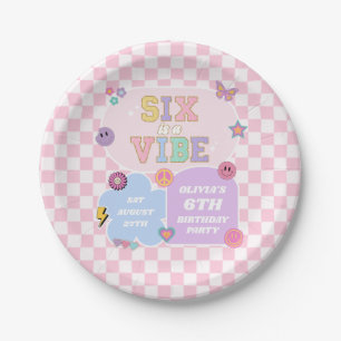 Six Is A Vibe Preppy Patch 6th Birthday Party Paper Plate