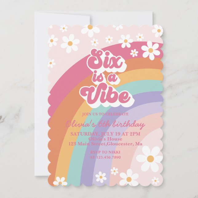 Six is a Vibe Rainbow 6th Birthday Invitation (Front)