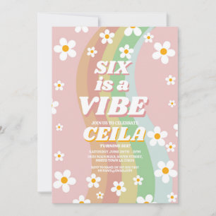 Six is a Vibe Retro 6th Groovy Pink Girl 1970s Invitation