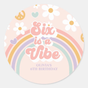 Six is a Vibe Retro Rainbow 6th Birthday Classic Round Sticker