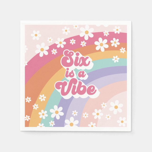 Six is a Vibe Retro Rainbow 6th Birthday Napkin (Front)