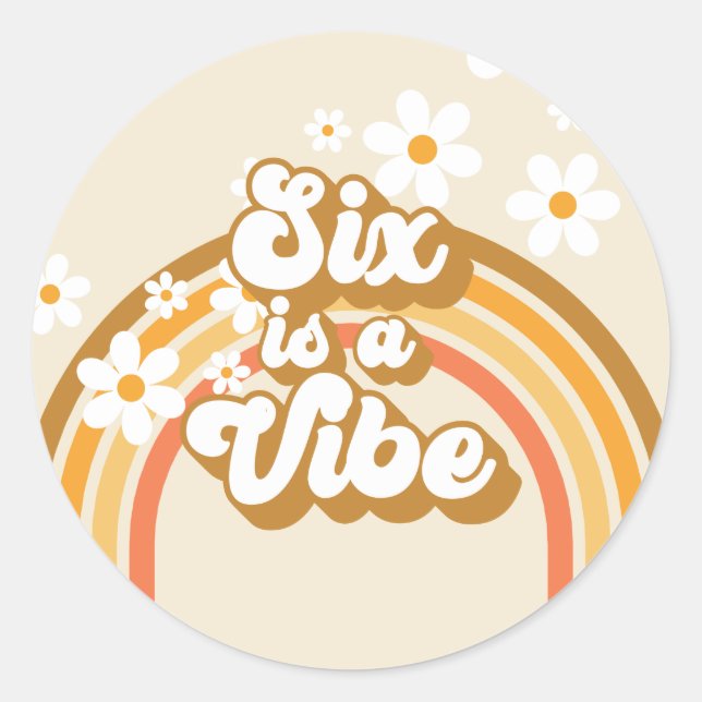 Six is a Vibe Retro Rainbow Groovy 6th Birthday Classic Round Sticker (Front)