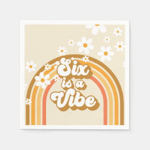 Six is a Vibe Retro Rainbow Groovy 6th Birthday Napkin