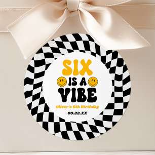 Six Is A Vibe Retro Sixth 6th Birthday Party Classic Round Sticker