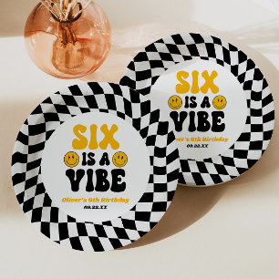 Six Is A Vibe Retro Sixth 6th Birthday Party Paper Plate