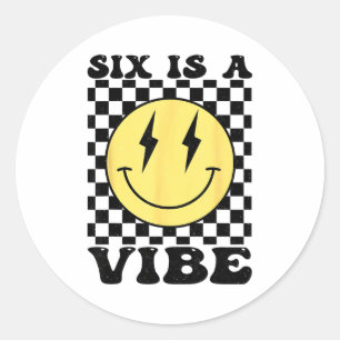 Six Is A Vibe Retro Smile Face 6 Year Old Bday 6th Classic Round Sticker