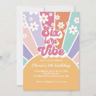 Six is a Vibe Retro Sunshine Rainbow Daisy Invitation