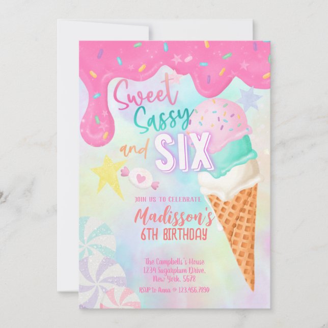 Six is so sweet ice cream invitation (Front)