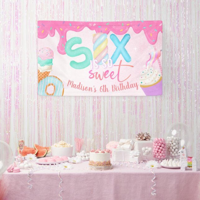 six is so sweet Pink Frosting Banner (Party)
