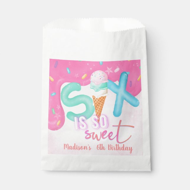 six is so sweet Pink Frosting Favour Bags (Front)