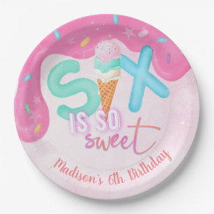 six is so sweet Pink Frosting Paper Plate