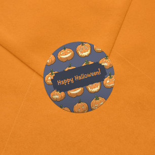 Six Jack o'Lantern Pixel Pumpkins Pattern Classic Round Sticker