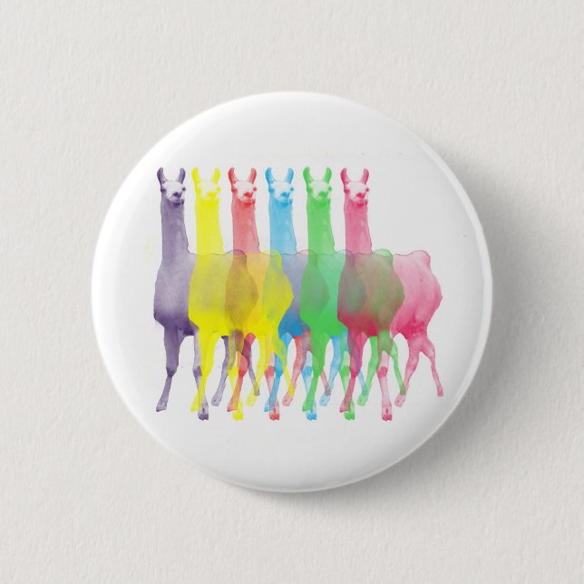 six lamas in six llama colours 6 cm round badge (Front)