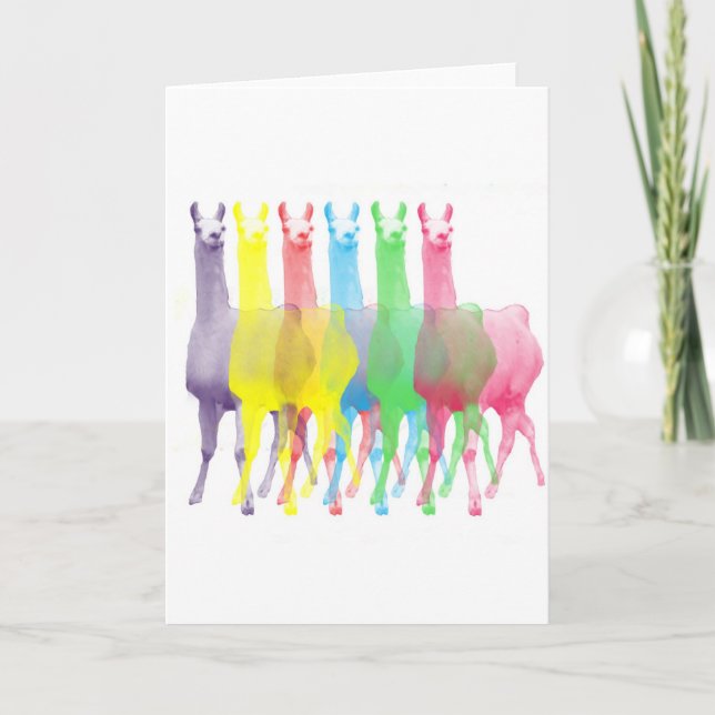 six lamas in six llama colours card (Front)