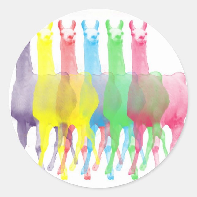 six lamas in six llama colours classic round sticker (Front)