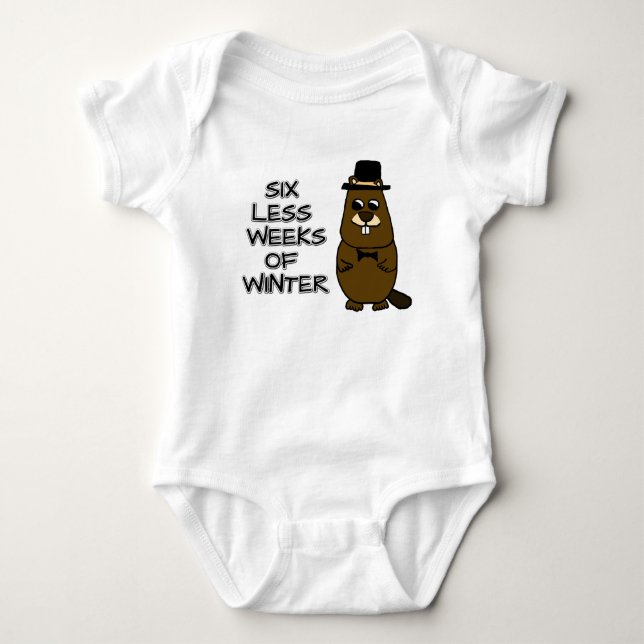 Six less weeks of winter baby bodysuit (Front)