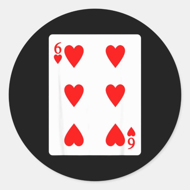 Six Of Hearts Playing Card Valentine Costume  Classic Round Sticker (Front)
