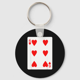 Six Of Hearts Playing Card Valentine Costume Key Ring
