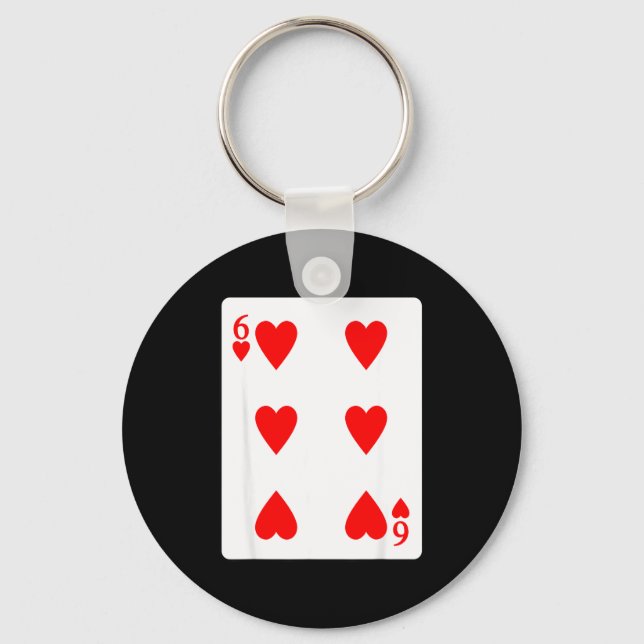 Six Of Hearts Playing Card Valentine Costume  Key Ring (Front)
