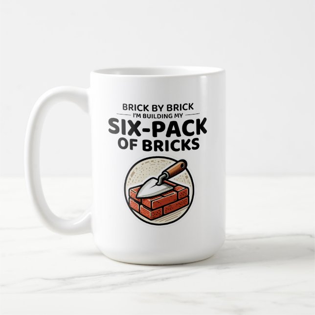 Six-Pack of Bricks: Humourous Bricklayer Fitness Coffee Mug (Left)