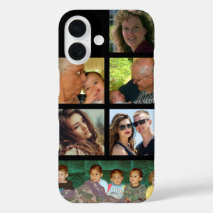 Six Personal Photos personalise with Name iPhone 16 Case