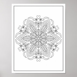 Six Petals Geometric Mandala Flower Adult Coloring Poster