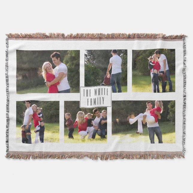 Six photo collage and name personalised throw blanket (Front)