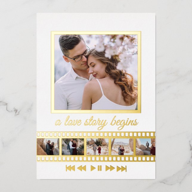 Six Photo Collage Film Frame Save the Date Wedding (Front)