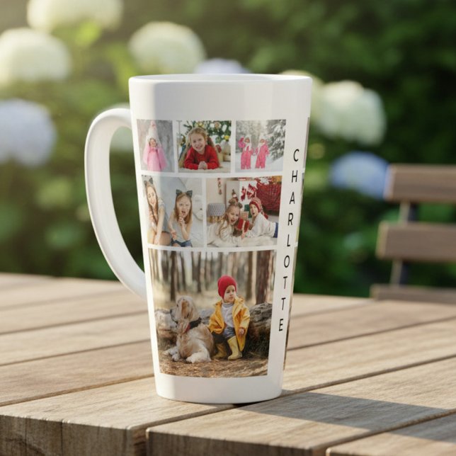 Six Photo Collage Personalised Name Latte Mug (Creator Uploaded)