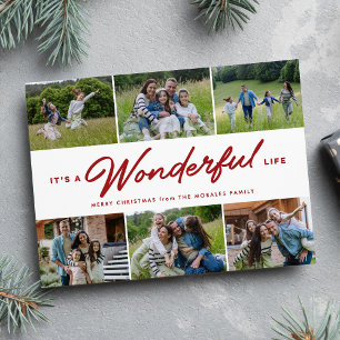 Six photo collage red wonderful life Christmas Holiday Card