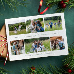 Six photo collage simple green family Christmas  Holiday Card<br><div class="desc">Featuring a collage of six photos, this simple family Christmas card has room for a greeting, year and names on the stylish front in green type. The back has a festive classic holiday green plaid. Show off your favourite six photos from the year, your merriest memories, highlights from a family...</div>