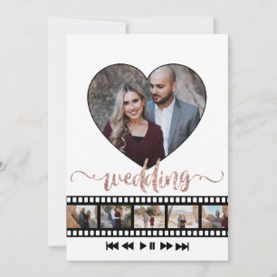 Six Photos Collage Movie Frame Rose Gold Glitter   Invitation