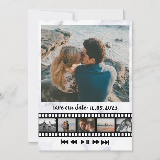 Six Photos Collage Movie Inspiring Save The Date Invitation (Front)