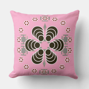 Six point Mandala - pink and black Cushion