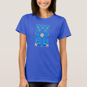 six point white stars on blue t-shirt