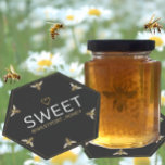 Six Queen Bee HEXAGON Honey with Heart Promotional<br><div class="desc">Queen Bee pattern with metallic gold heart and embossed-style text. Great for Farmer's Market tables or Store Displays to put under your honey jars.</div>