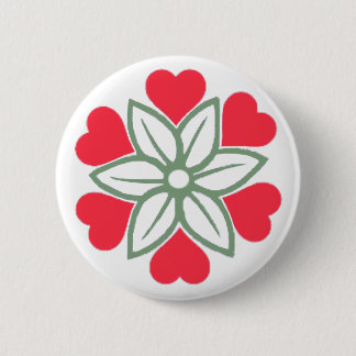 Six Red Hearts Flower Button Pin Badge