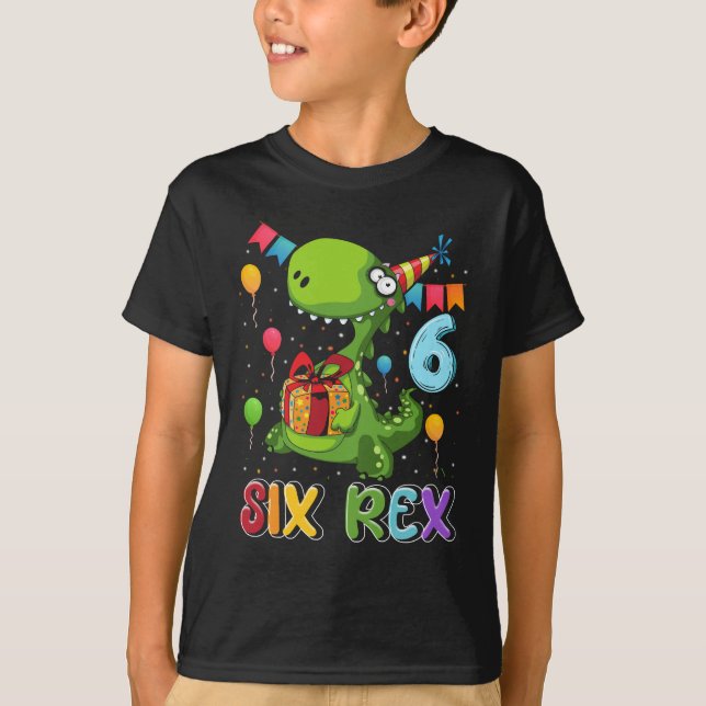 Six Rex 6th Birthday Sixth Dinosaur Holding Box Gi T-Shirt (Front)