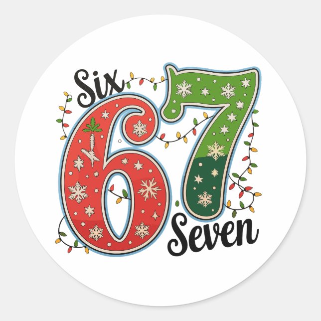 Six Seven 67 6 7 Christmas Meme Funny Xmas Lights Classic Round Sticker (Front)