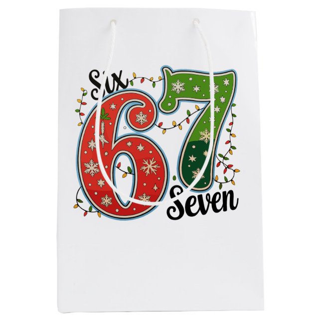 Six Seven 67 6 7 Christmas Meme Funny Xmas Lights Medium Gift Bag (Front)