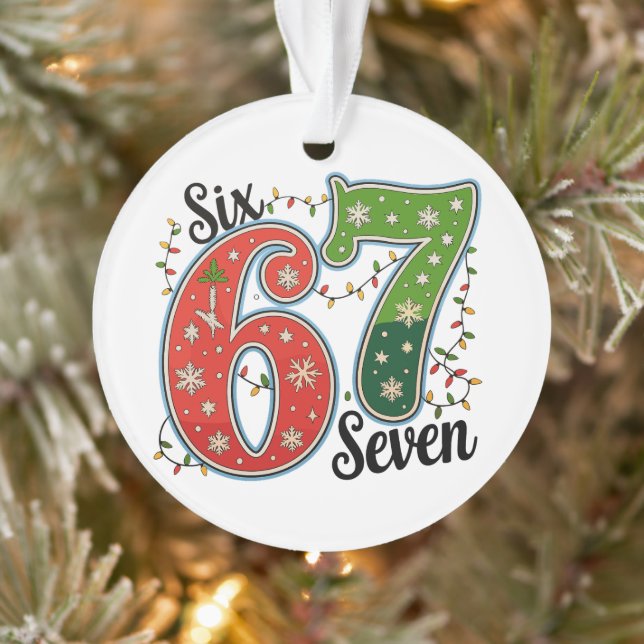 Six Seven 67 6 7 Christmas Meme Funny Xmas Lights Ornament (Tree)