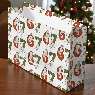 Six Seven 67 6 7 Christmas Santa Elf Meme Large Gift Bag