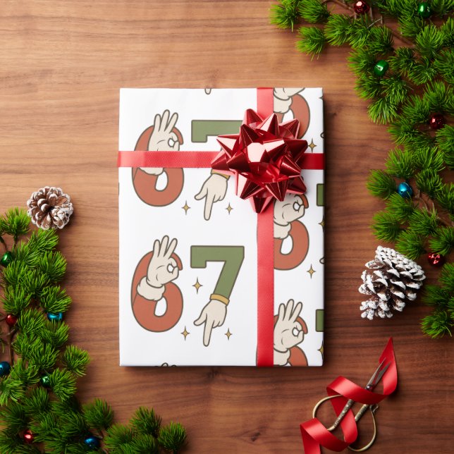 Six Seven 67 6 7 Christmas Santa Elf Meme Wrapping Paper (Holiday Gift)