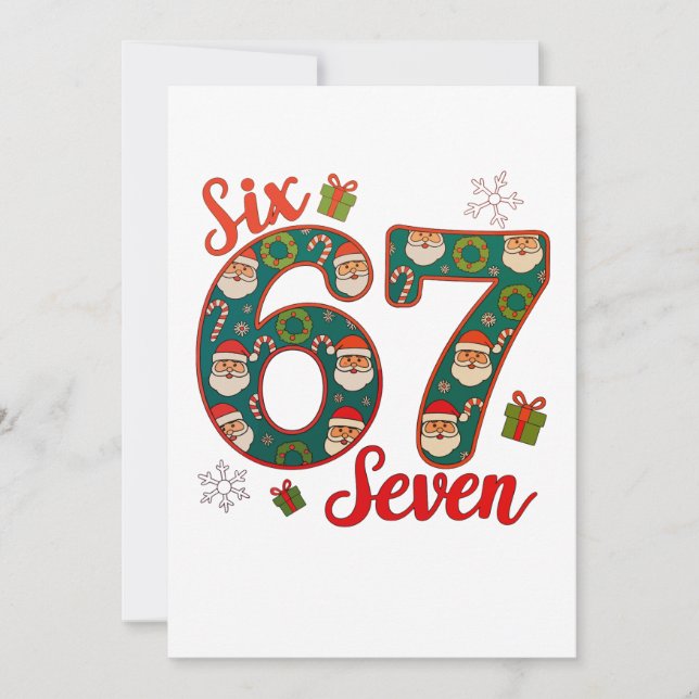 Six Seven 67 6 7 Meme Christmas Xmas Santa Hat Holiday Card (Front)