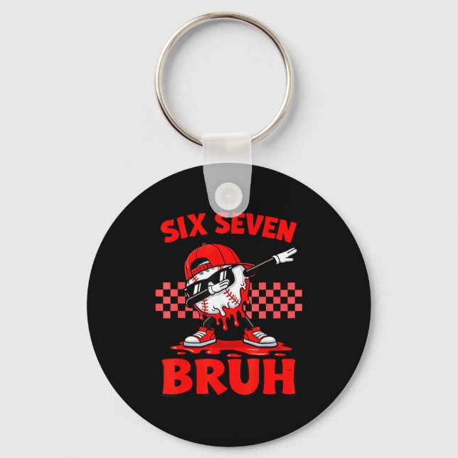 Six seven 67 bruh baseball valentine's day teens key ring (Front)
