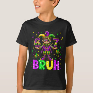 Six Seven 67 Bruh Happy Mardi Gras Leprechaun Fleu T-Shirt