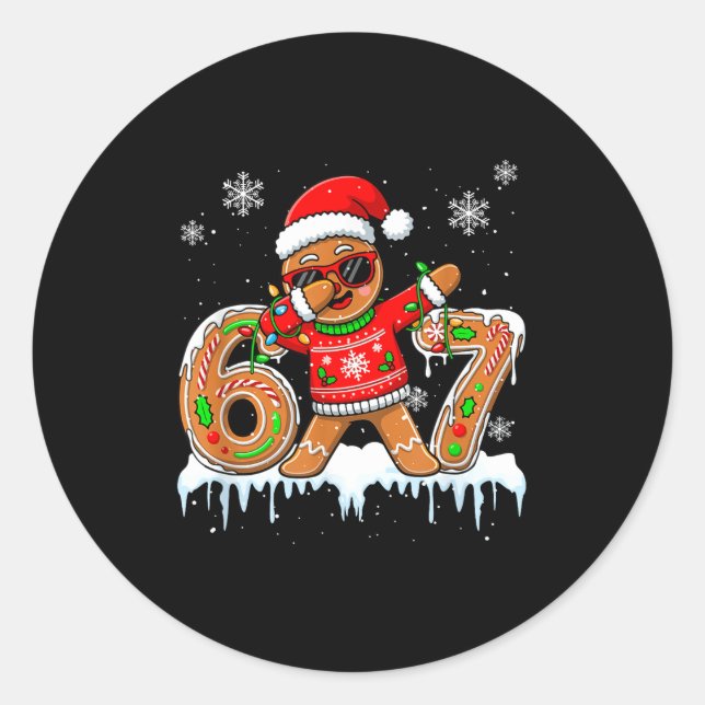 Six Seven 67 Christmas Funny Santa Gingerbread Dab Classic Round Sticker (Front)