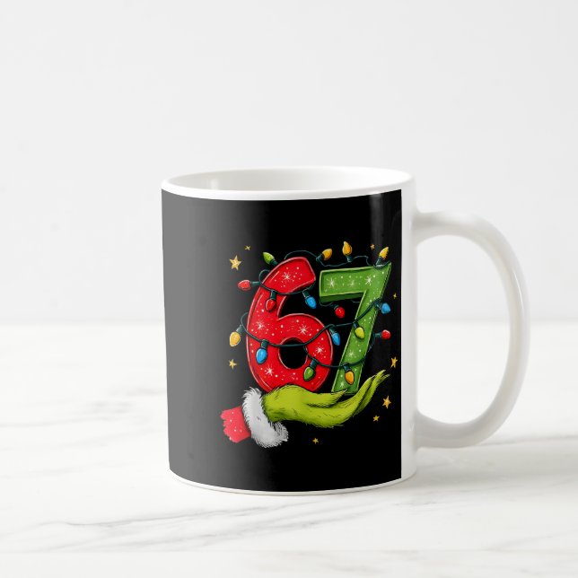Six Seven 67 Christmas Lights Hand Signs Elf Light Coffee Mug (Right)
