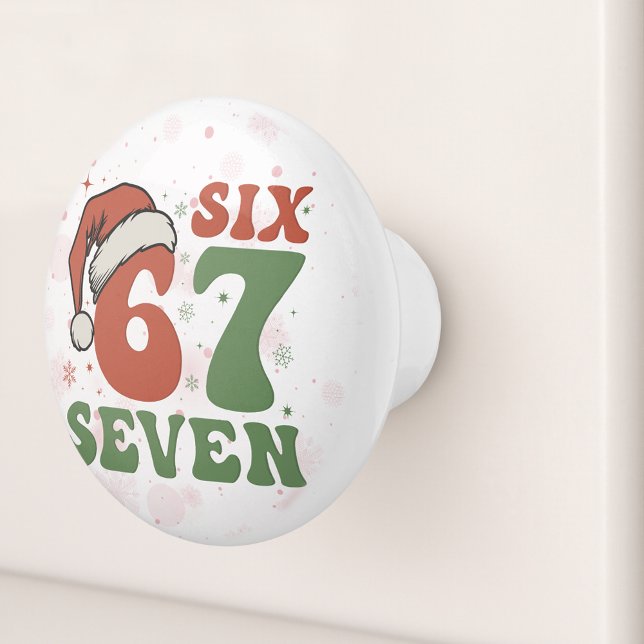 Six Seven 67 Funny Santa Hat Christmas Xmas Meme Ceramic Knob (Creator Uploaded)