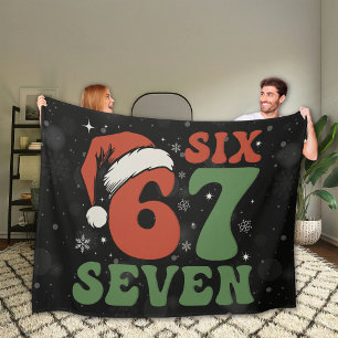 Six Seven 67 Funny Santa Hat Christmas Xmas Meme Fleece Blanket